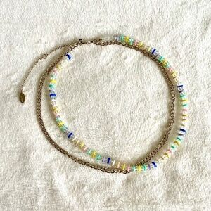 Beaded Multi Coloured Necklace/w Clear Crystals and Golden Chain